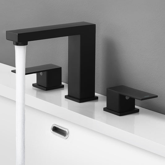 KES All Metal Black Bathroom Faucets 8 Inch, Widespread Bathroom Sink Faucet, 3 Hole Vanity Faucet with Supply Hoses, SUS 304 Stainless Steel Matte Black, L4350LFF12-BK