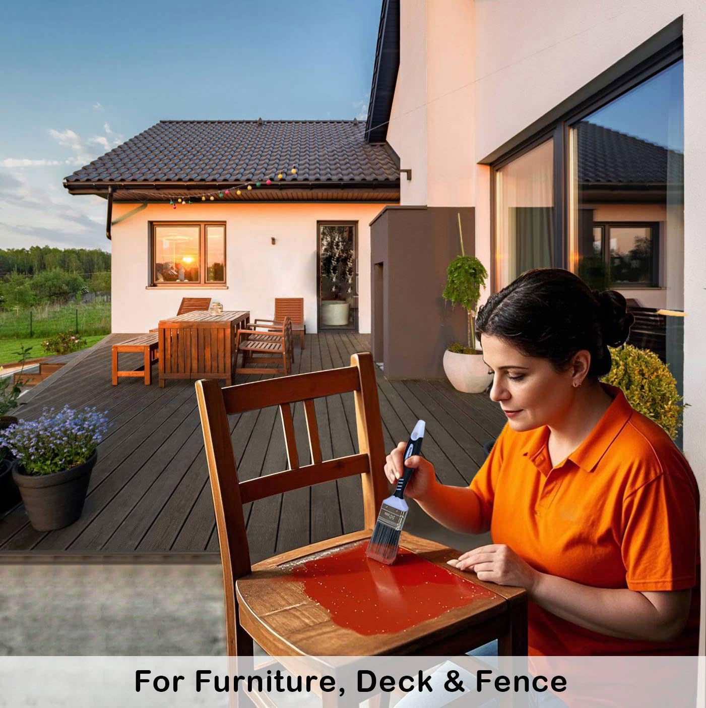 Decomarte Paint Brush Set for Painting Cabinets, Small Fence Wall Stain Brushes Assortment, Smooth Synthetic Short Bristle Paintbrushes with Soft Grips – Double Thick Chip Brush Variety- Pack of 5