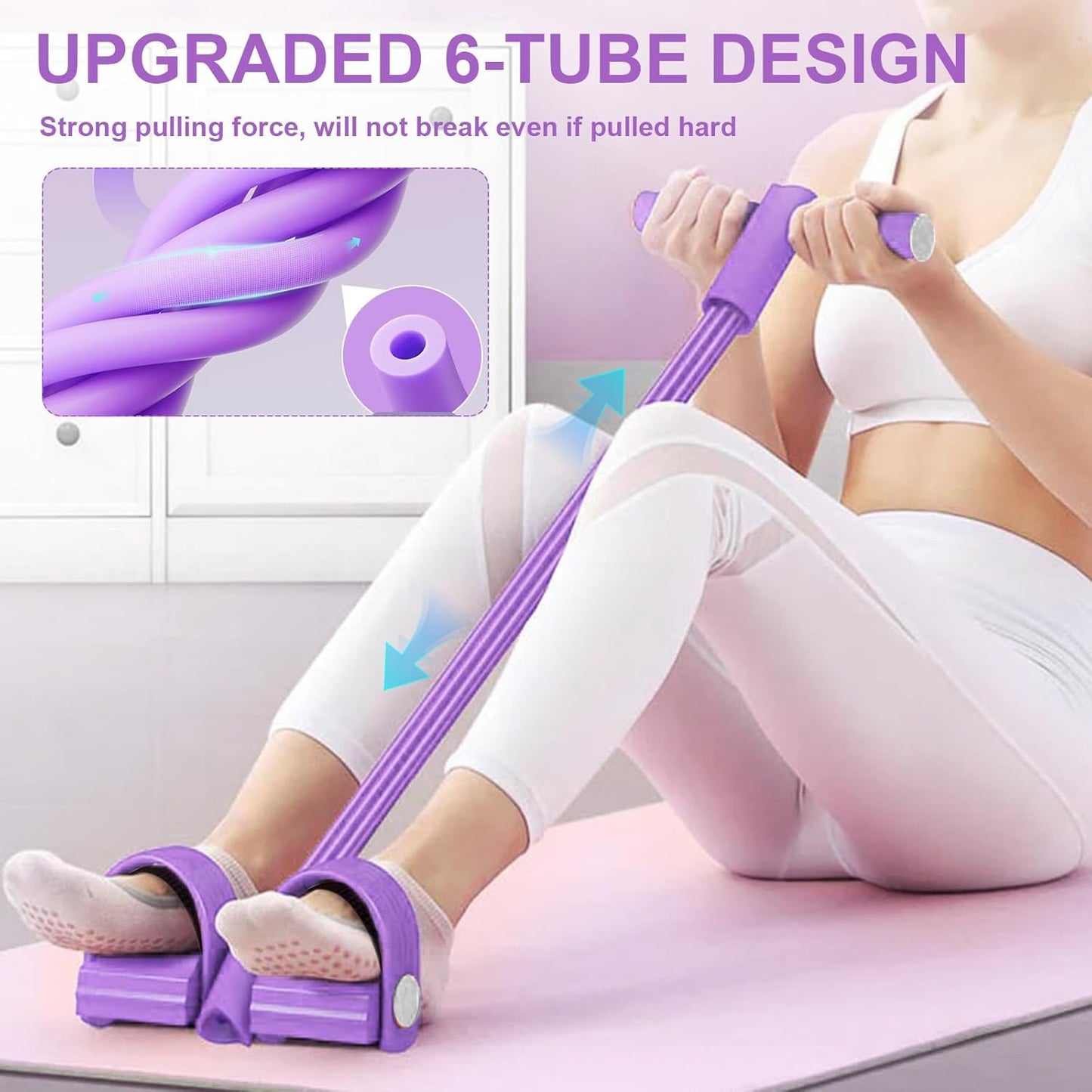 Skiennix Pedal Resistance Bands - Upgrade 6-Tube Manual Tension Fitness Bands for Full-Body Stretching (Purple)