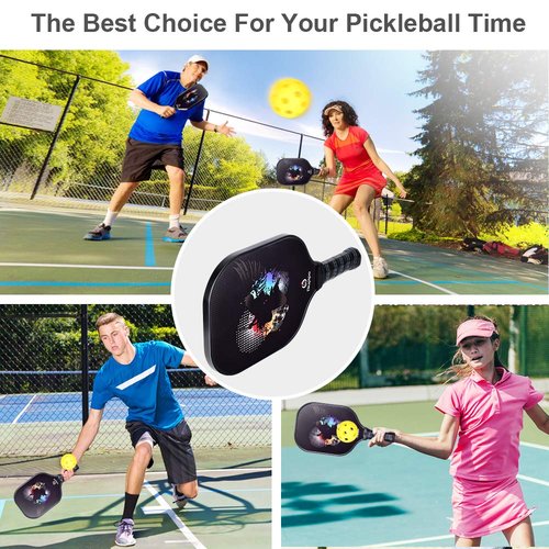 Graphite Pickleball Paddles Set of 2 USAPA Pro Pickleball Racquet w/ 4 Pickleball Balls, Carbon Fiber Pickleball Paddle w/Polypropylene Honeycomb Core, 4.72 in Grip Lightweight