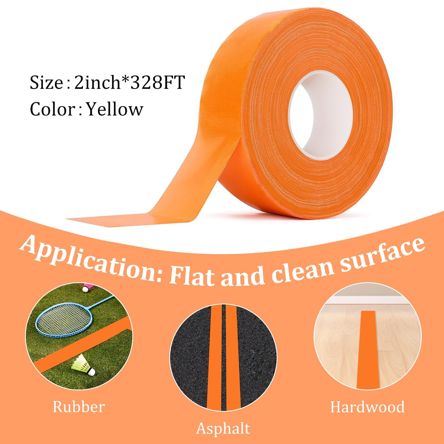 AEXHOT 328FT Pickleball Court Marking Kit Orange Temporary Pickleball Court Lines Tape for Badminton, Tennis, Basketball, Pickleball Court Marking (Orange)