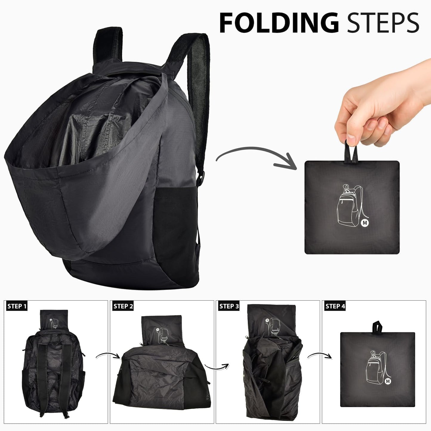 SAIKA 3-Pack Ultra Lightweight Packable Backpack, Water-Resistant Foldable Daypack for Hiking, Travel, Camping, Outdoor, 3 Sizes (S/M/L) with Hat for Men Women Families