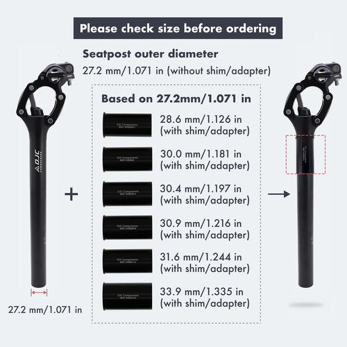 DJC Bike Suspension Seatpost Shock Absorber Seat Post Paralelogramo for MTB Mountain Road Bike Gravel 27.2mm 28.6mm 30mm 30.4mm 30.9mm 31.6mm 33.9mm X 350mm (30.4mm(with Shim Adapter))
