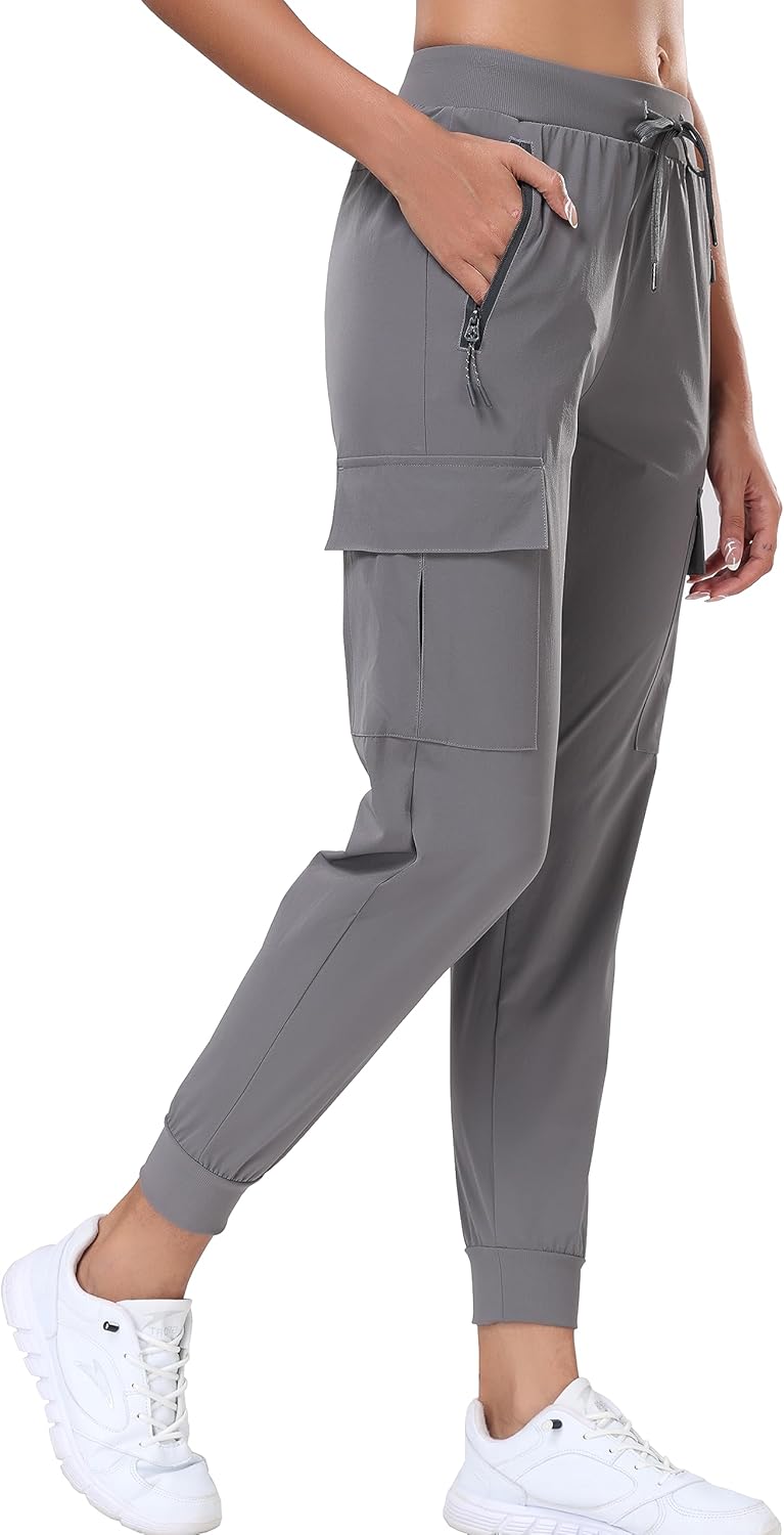 Oalka Women's Cargo Hiking Pants - Lightweight Quick-Dry Travel Joggers with Pockets