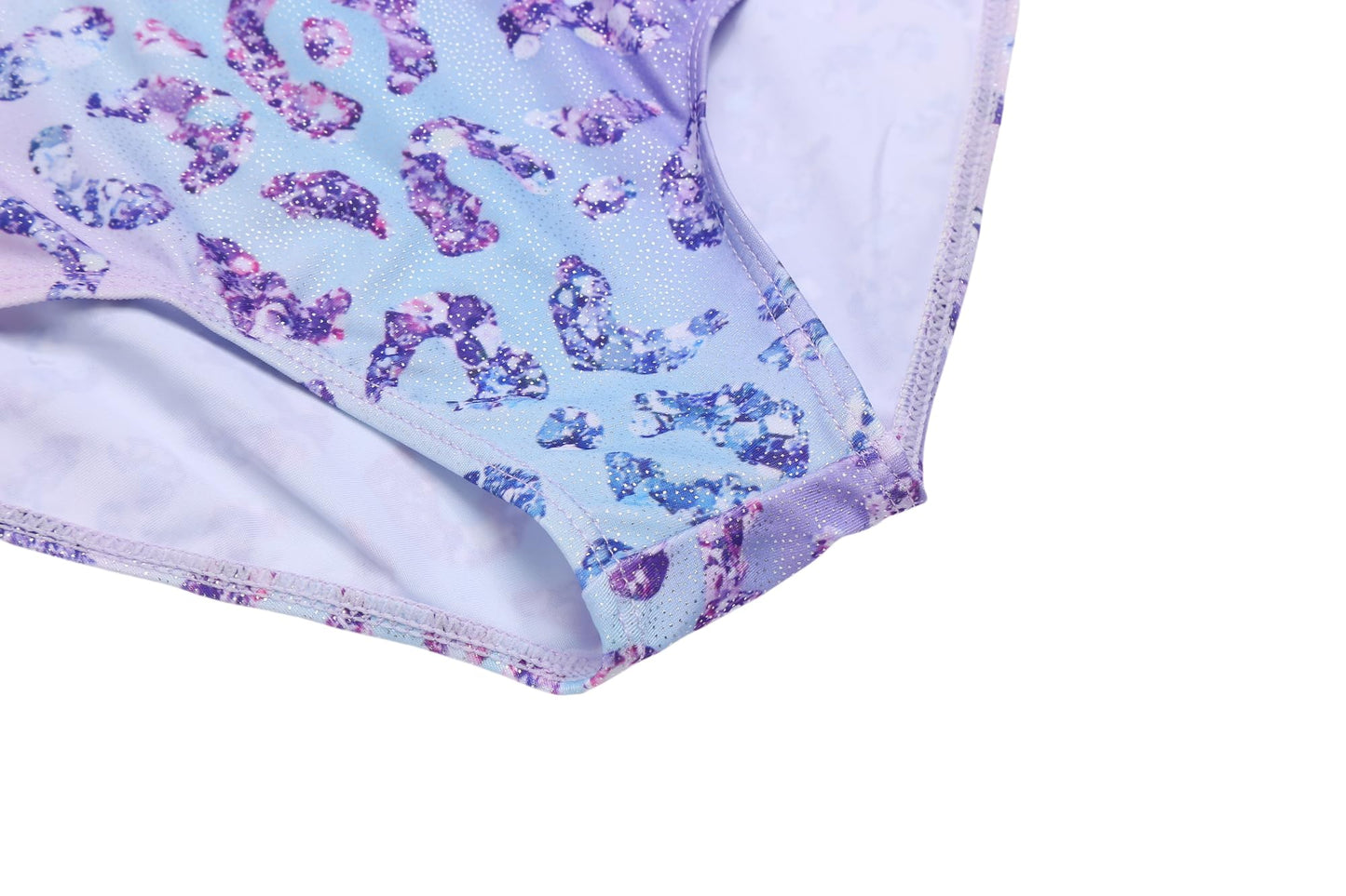 Zaclotre Girls Gymnastics Outfit Sparkly Sleeveless Clasp Back Dance Leotard with Gym Shorts Purple Leopard 7-8Y