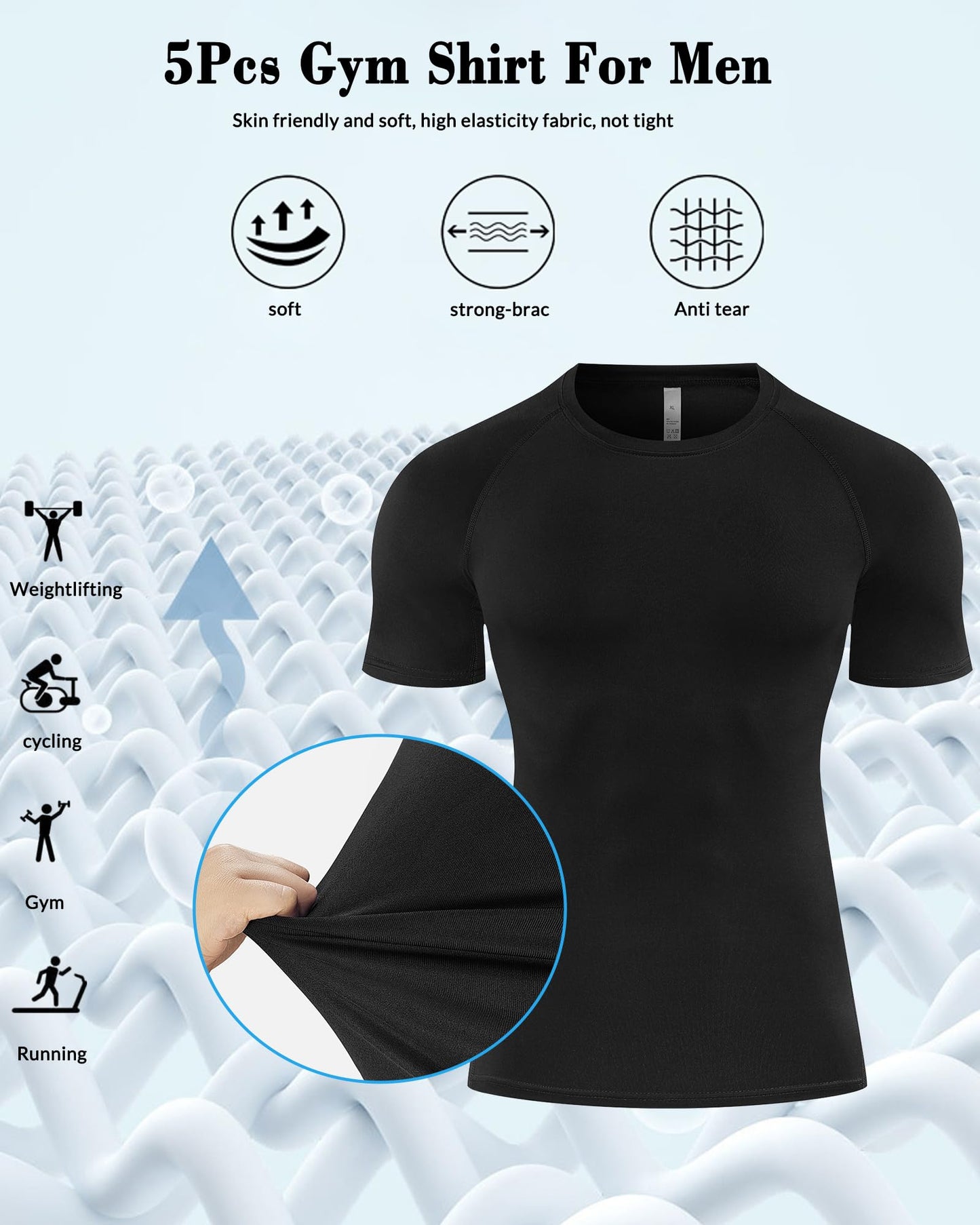Antoyo 5 Pack Compression Shirt Men Short Sleeve Athletic Base Layer Tops