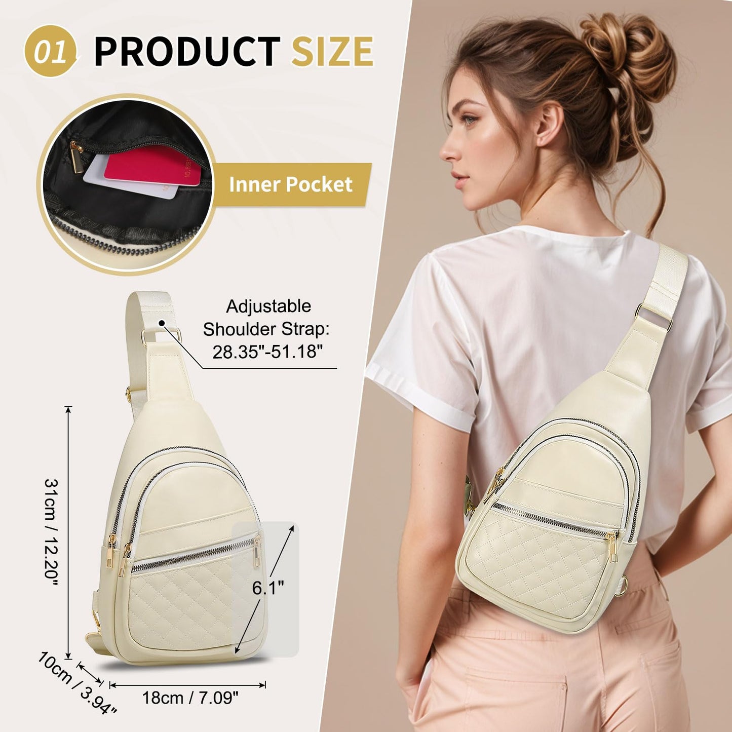 SUIKIHUM Anti Theft Mini Sling Bag, PU Leather Convertible Cross Body Bags, Lightweight One Strap Casual Pack