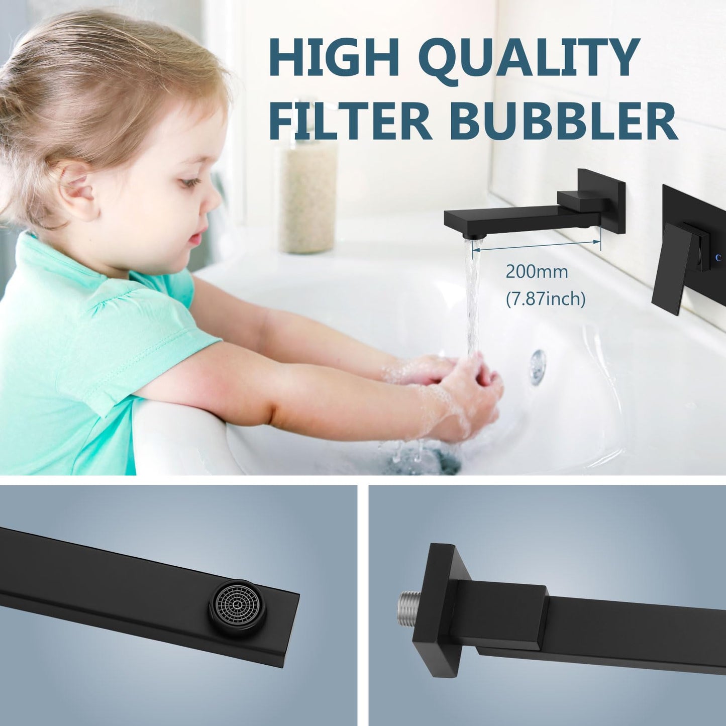 Aolemi Matte Black Wall Mount Bathtub Sink Faucet Tub Filler with Extra Long Rotating Tub Spout One Hole Single Handle Rough-in Valve Included Bathroom Basin Mixer Tap, B0BFWTPCMB