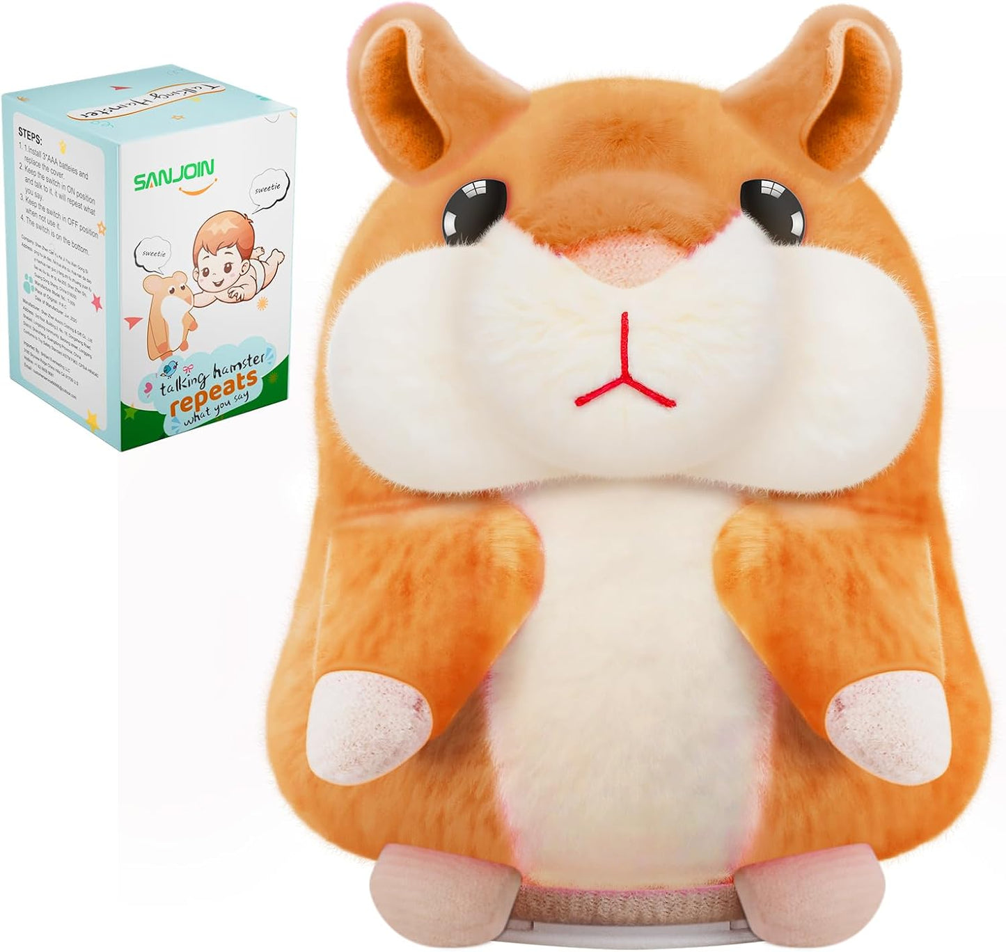 SANJOIN Talking Hamster Toy - Interactive Plush Repeats What You Say | Perfect Gift for Ages 2-8 (Brown)