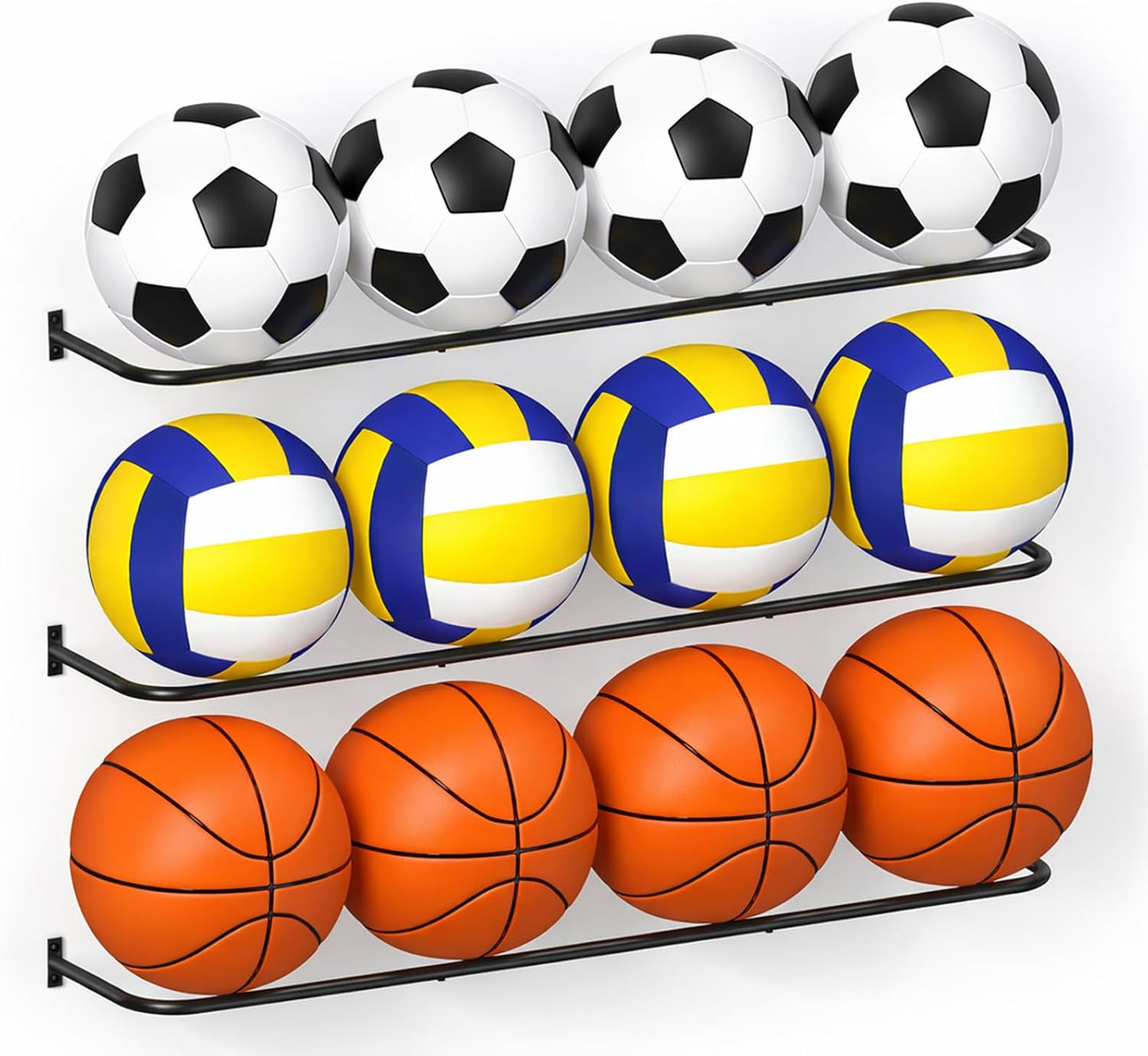 Wall Mount Ball Rack - Skiennix Garage Sports Equipment Organizer | 12-Ball Capacity, 3 Shelves