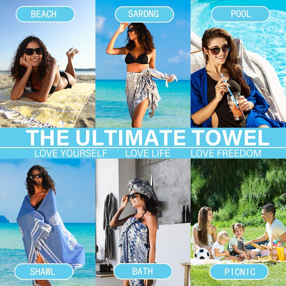Skiennix Turkish Beach Towels - Quick-Dry, Absorbent Cotton | Extra Large, Lightweight & Sand-Free, 2-Pack