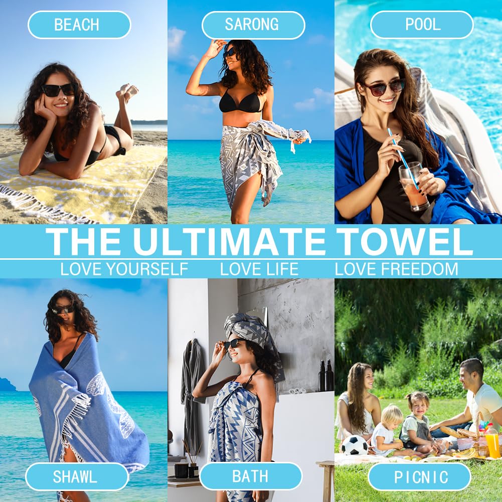Widdonen Turkish Beach Towel,Extra Large 79x36,4 Pack,Quick Dry,Compact