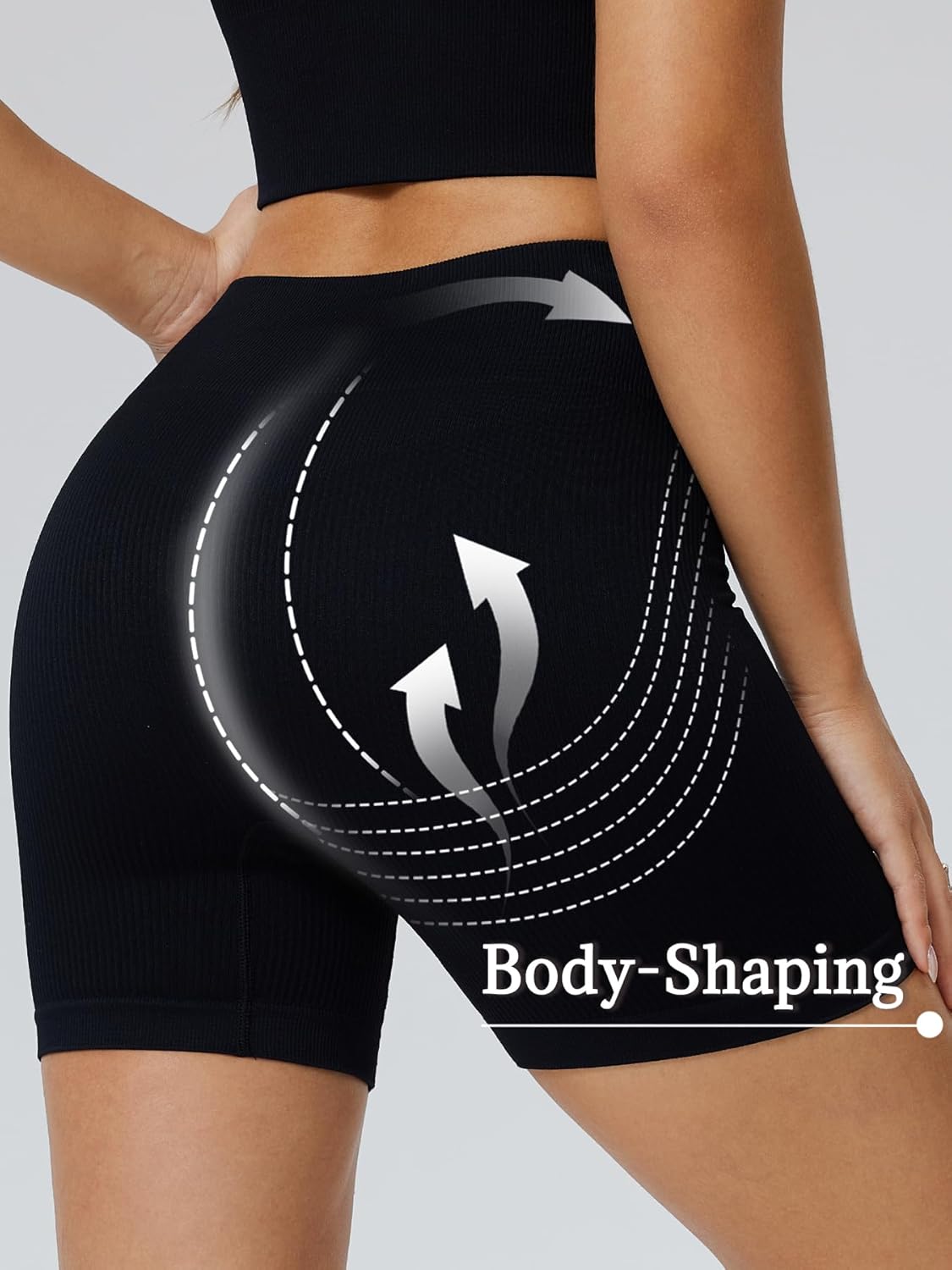 Skiennix Women's High Waist Ribbed Biker Shorts - Seamless Tummy Control Yoga Shorts for Fitness