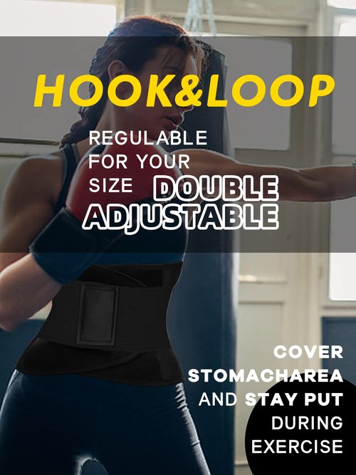 KOOCHY Waist Trainer for Women - Waist Trimmer Back Support Belt Sweat Wrap for Weight Loss Workout Fitness Gym Sport(Black,L)