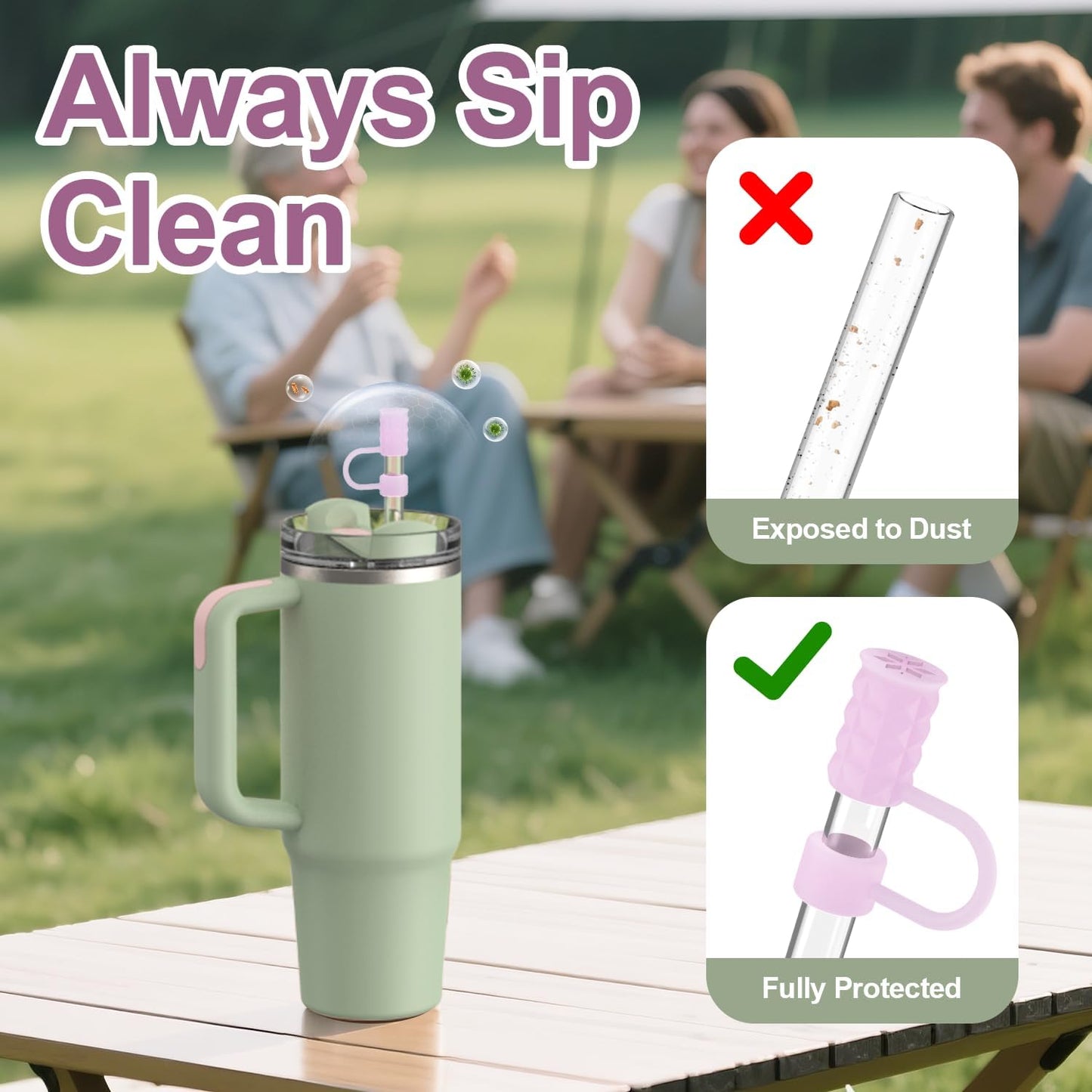 YOTIME Silicone Straw Covers - 6 Pcs Reusable Dust-Proof Caps for Stanley Cup 40 & 30 oz | Translucent Pink
