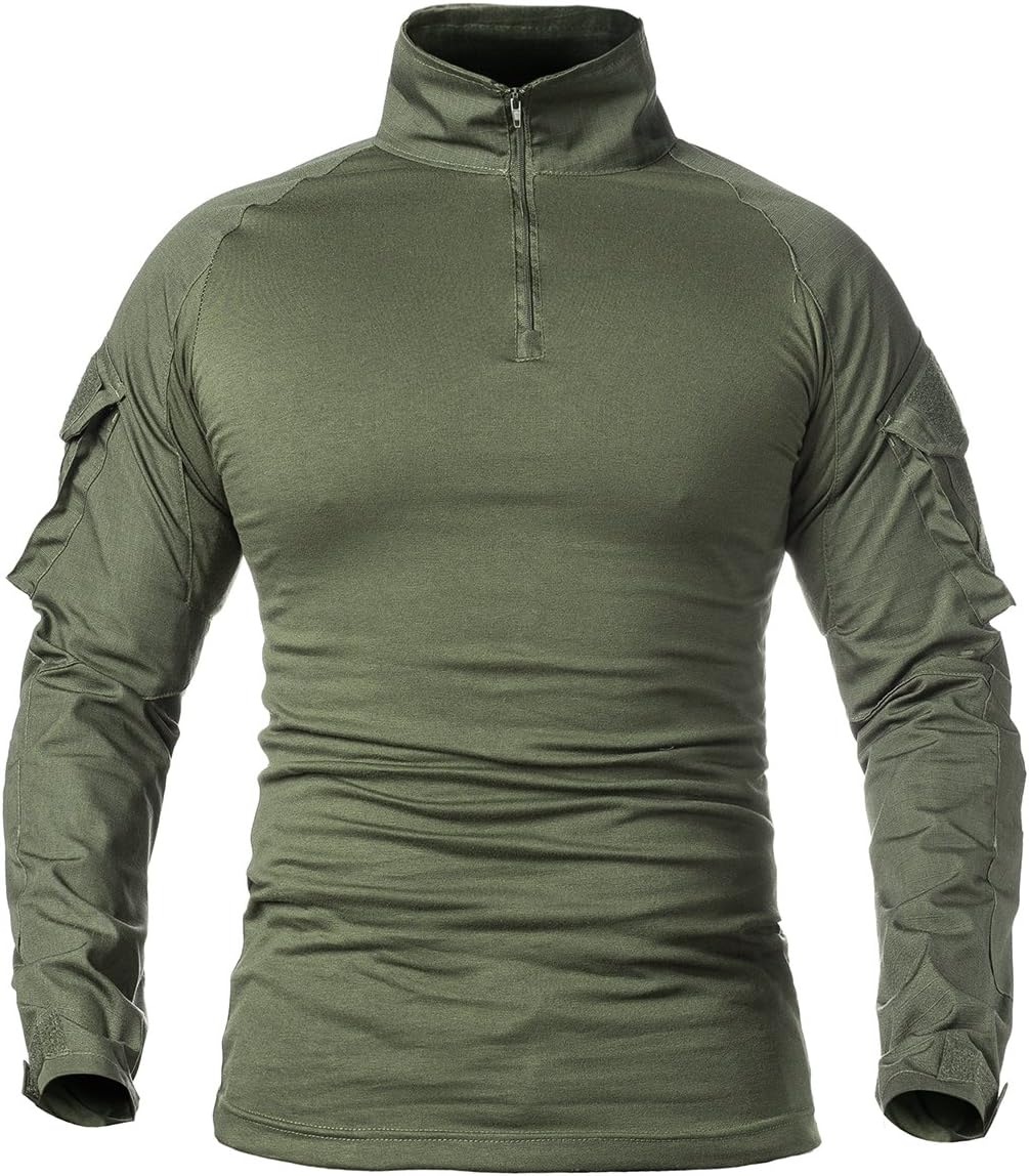 ReFire Gear Men's Tactical Camo Long Sleeve Shirt - Slim Fit with 1/4 Zipper for Comfort