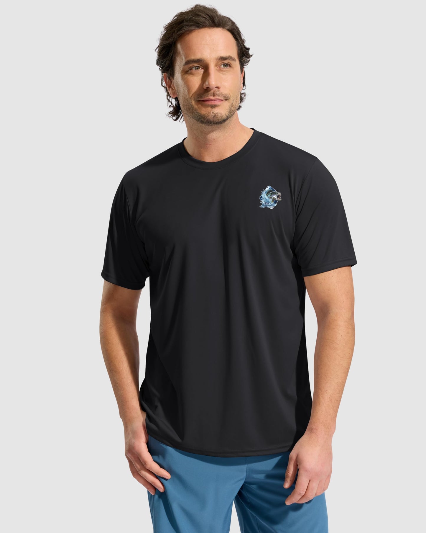 Pudolla Men's Fishing Swim Shirts Short Sleeve Sun Protection UV UPF 50+ SPF T-Shirt(Black_Background_Fish XL)