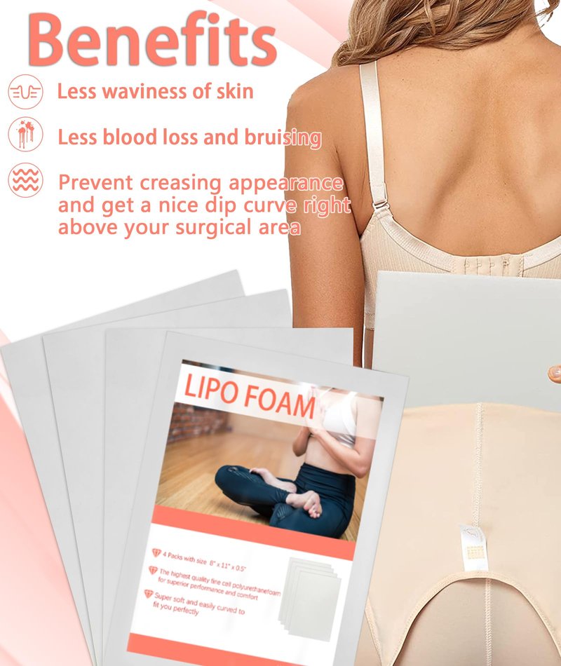 WENSSKKU 4 Pack Lipo Foam Pads Post Surgery Tummy Tuck for Lipo Recovery,Liposuction Surgery Foam Sheet for Recovery 8" X 11"