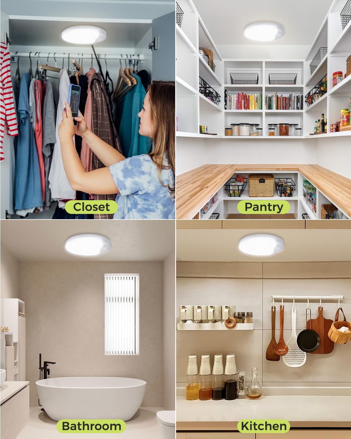 Rechargeable Motion Sensor Ceiling Light with Remote, 3000K/4000K/6500K, Magnetic Wireless Ceiling Light Battery Powered, Dimmable, Timer, Motion Activated, for Closet Shower Hallway Pantry, 1Pack