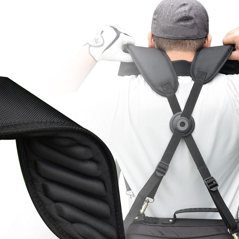 CRAFTSMAN GOLF Swivel Self-Adjusting Adjustable 3D Thick Paded Black Golf Bag Backpack Shoulder Straps Replacement with Rotate Snap Hook Buckle