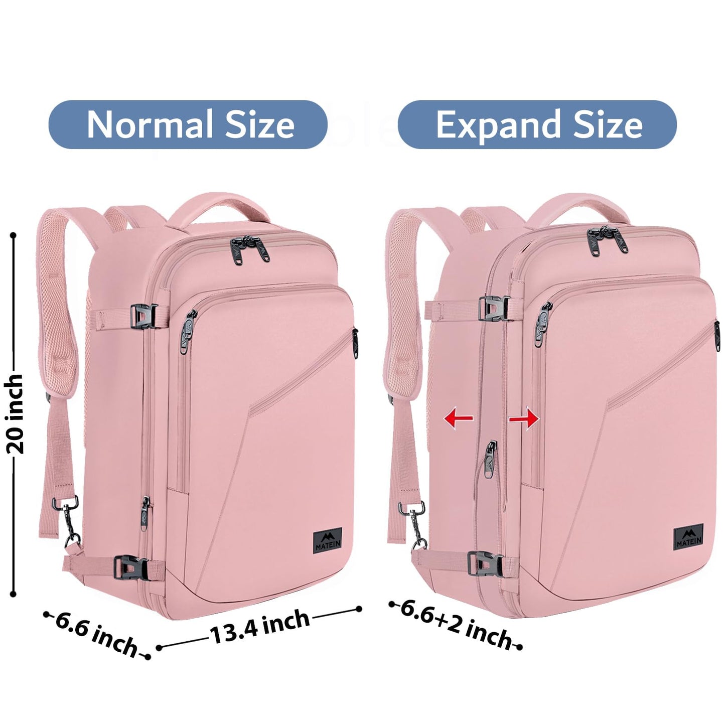 MATEIN 45L Womens Travel Backpack, Extra Large Carryon Backpack Fits Overhead Bin, Cute Weekender Daypack for Travel on Airplane, Traveling Accessories for Women, Pink