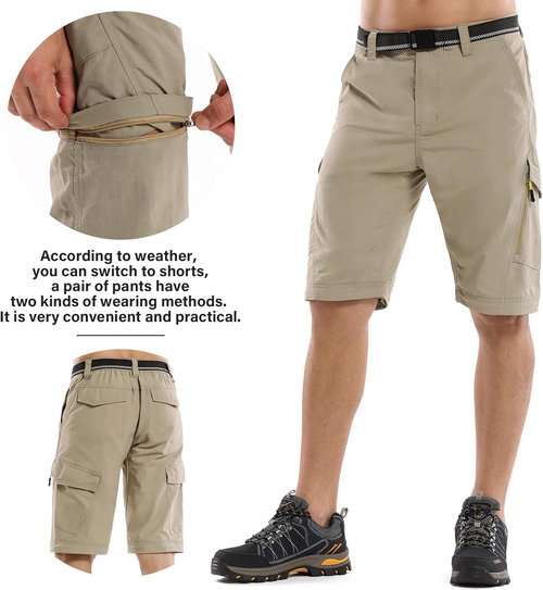 Jessie Kidden Men's Quick-Dry Convertible Hiking Pants - Zip-Off Design for Travel & Fishing