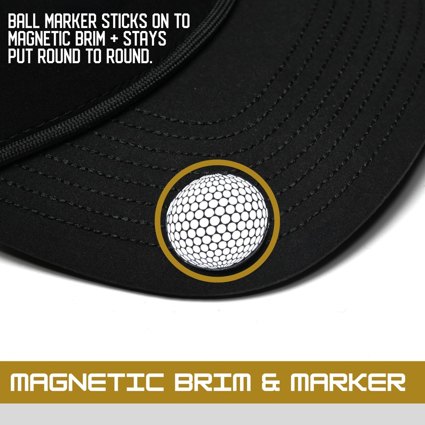 BRIMZ Golf Performance Hat - Tee Holder & Magnetic Brim - Breathable Sweat & Water Resistant Golfing Snapback Cap (Golf - Black)