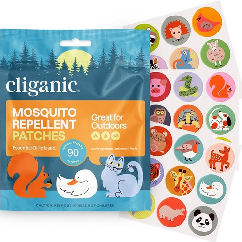 Cliganic Mosquito Repellent Stickers | 90 Pack of Natural, DEET-Free Animal Patches for Kids