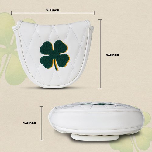 Golf Putter Headcover, Four-Leaf Clover Putter Cover Blade Putter Cover Mallet, White (for Mallet)