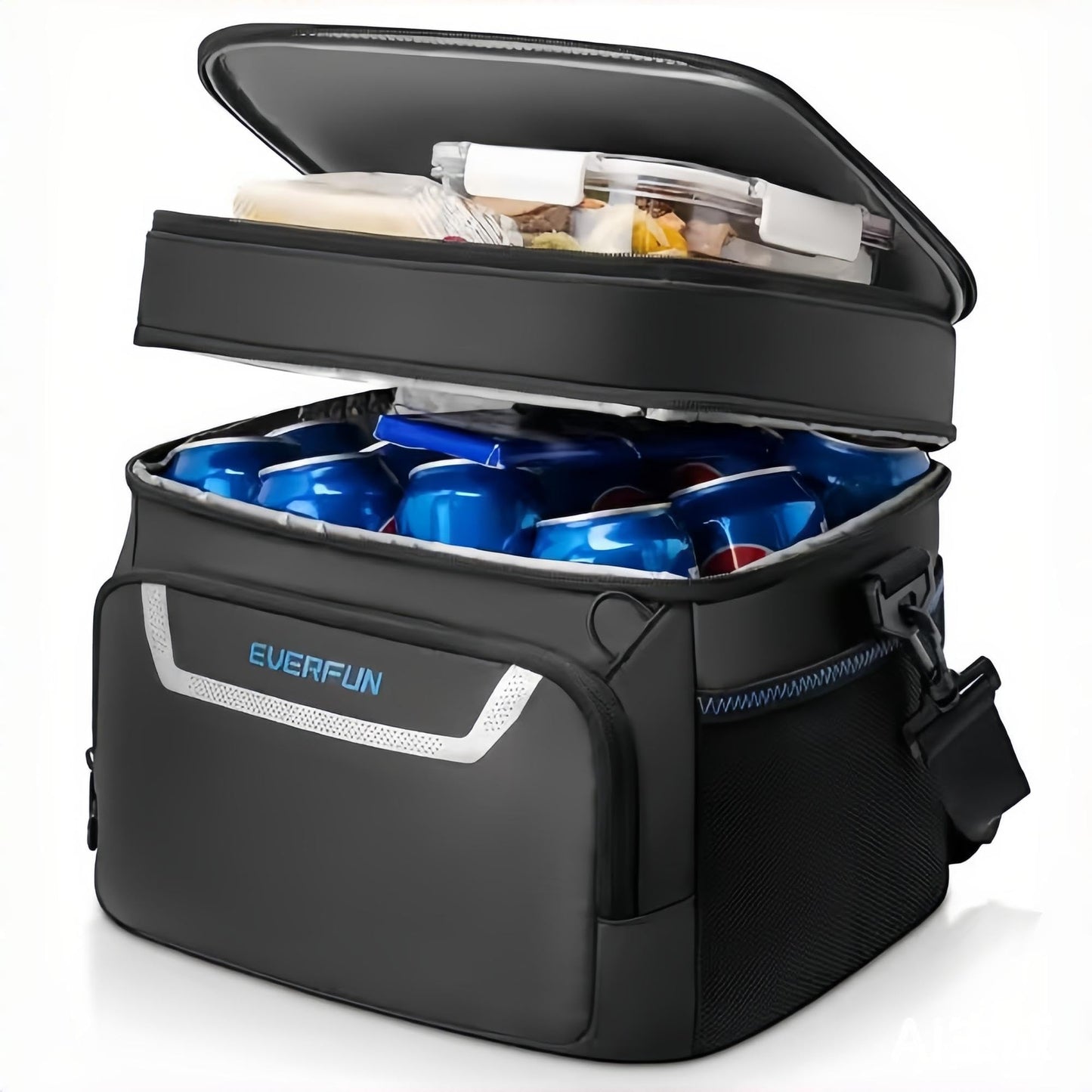 EVERFUN Small Cooler Bag 24 Can Insulated Lunch Box Double Deck Soft Leak-Proof Waterproof Collapsible Ice Chest for Men Women Work Travel Car Trip Picnic Beach, Black