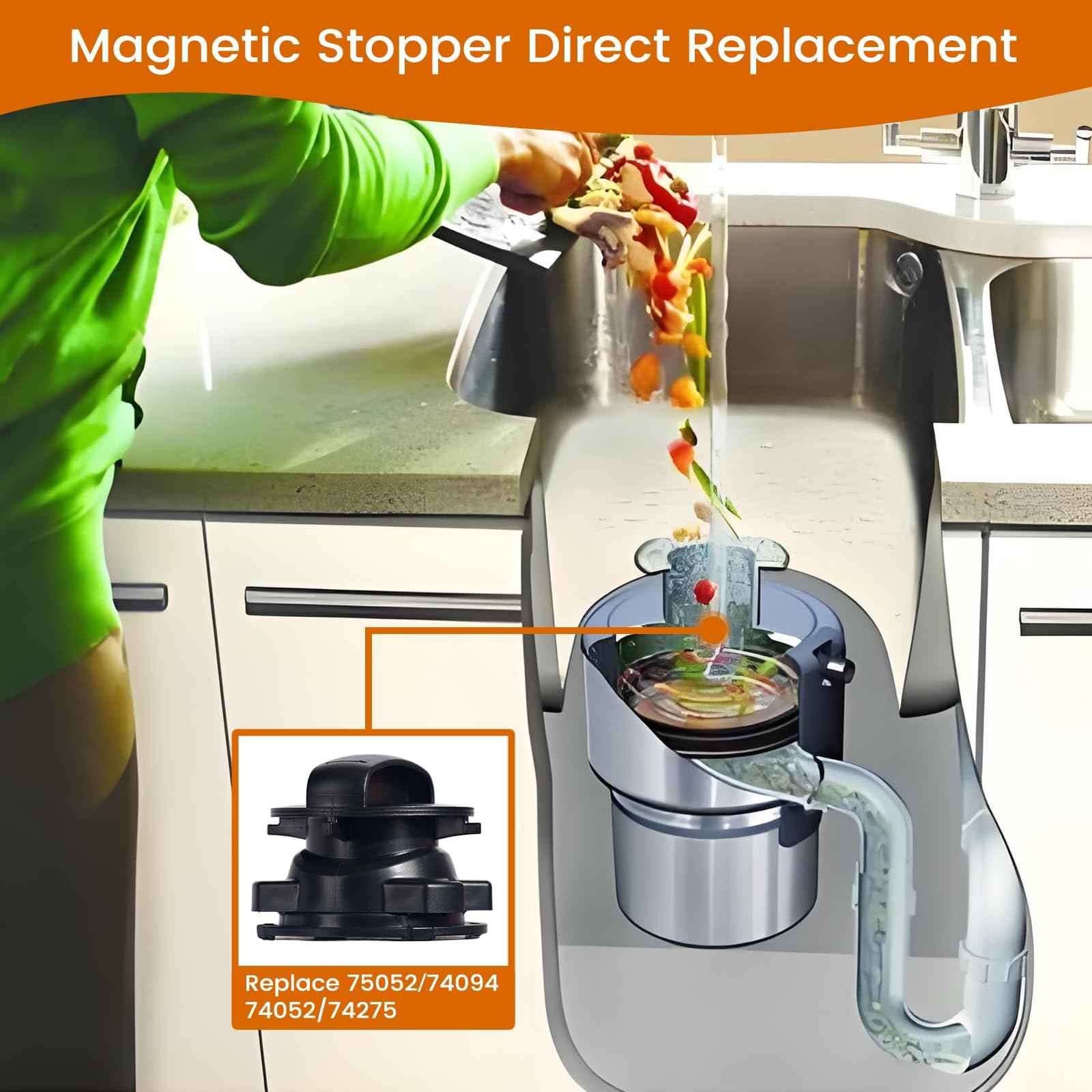 Garbage Disposal Magnetic Stopper 75257 for ISE Cover Control & Pro Cover Control Disposer, Replaces 75052/74094/74052/74275, ABS Black