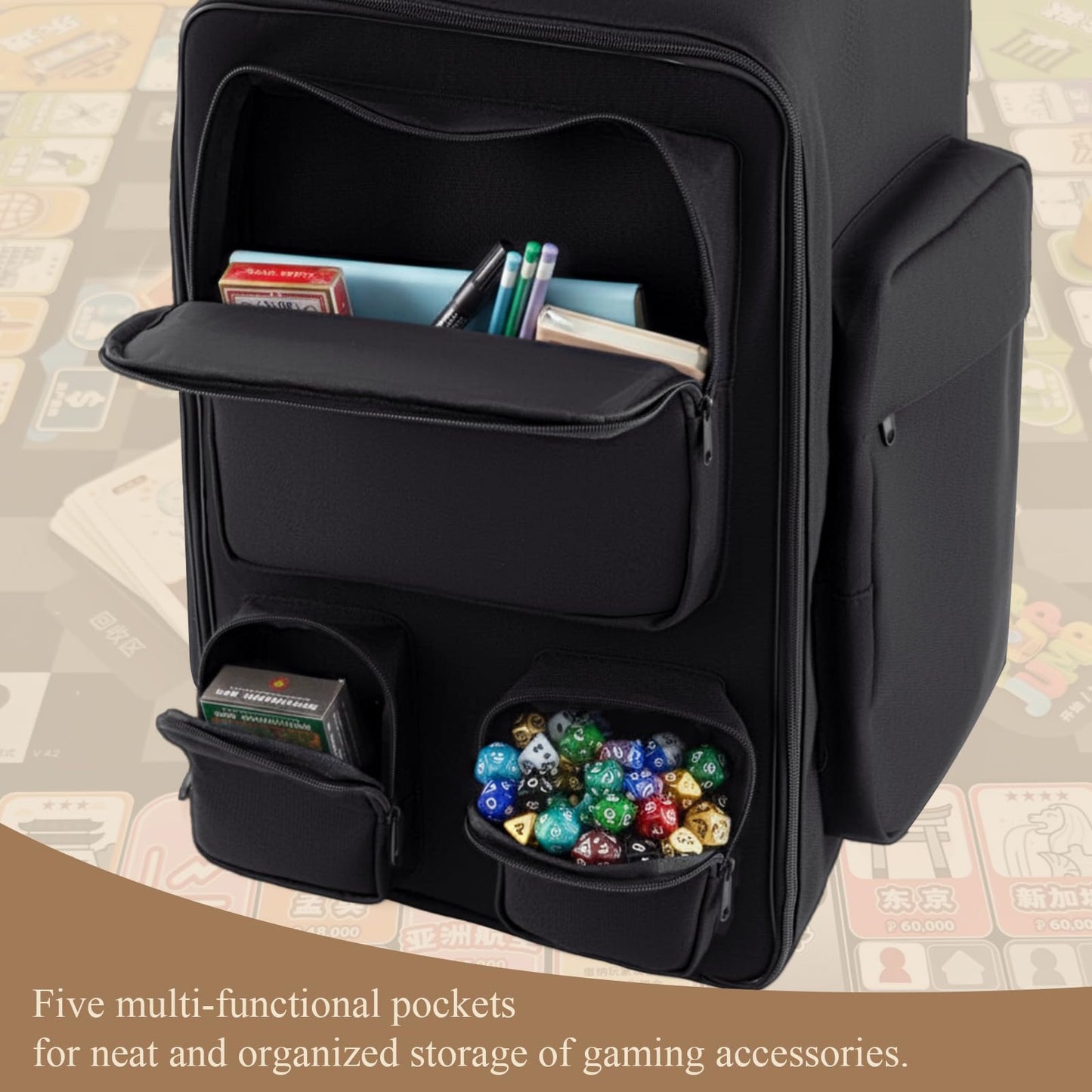 Abbylike 19.7 x 15.7 x 15.7 Inch Large Board Game Bag, Extra Large Board Game Backpack with Reinforced Structure, Padded Shoulder Straps & Multi Pockets for Dice, Cards & Tabletop Storage Travel