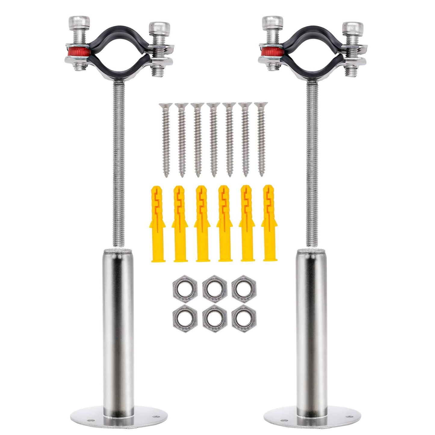 PEROMI 2 Pack Pipe Supports,304 Stainless Steel Wall Mount Ceiling Mount Pipe Bracket Clamp Ring Hanger with Screws for Pipe OD 15-19mm, Bracket Adjustable Height 100-200mm