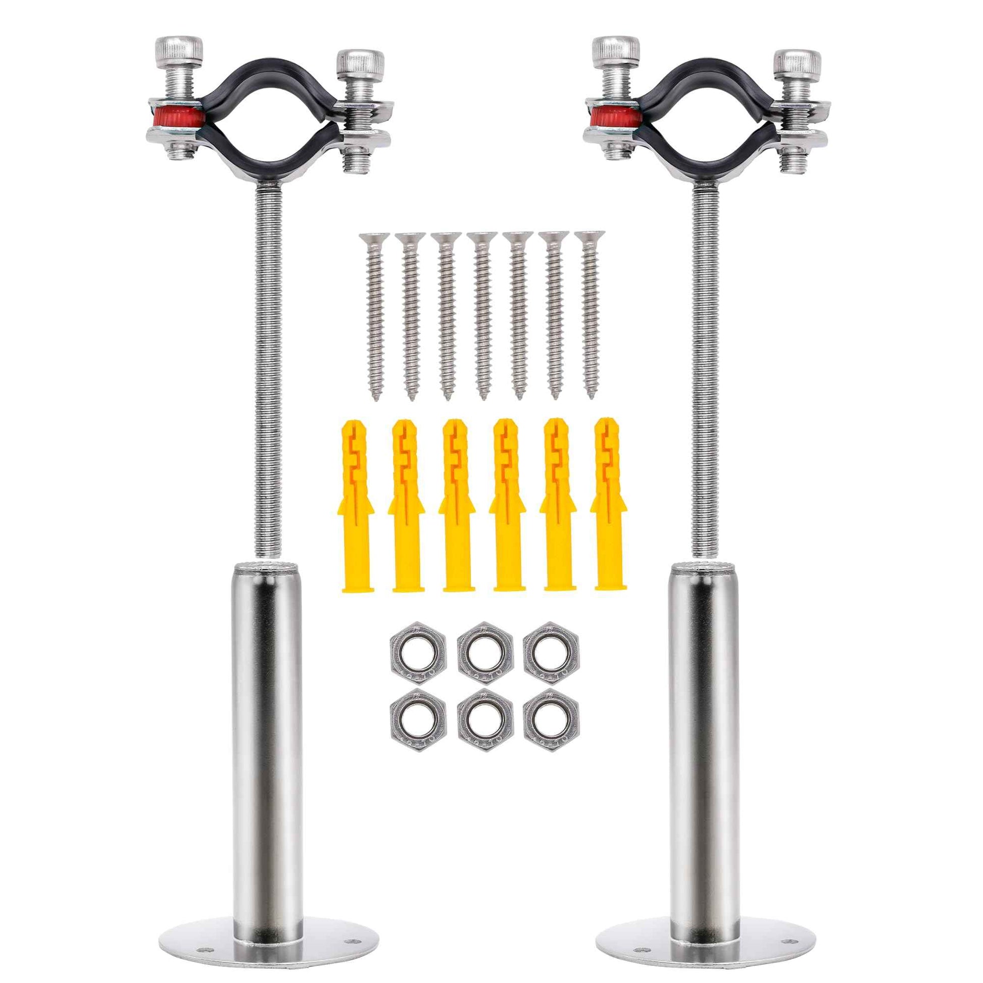 PEROMI 2 Pack Pipe Supports,304 Stainless Steel Wall Mount Ceiling Mount Pipe Bracket Clamp Ring Hanger with Screws for Pipe OD 15-19mm, Bracket Adjustable Height 100-200mm