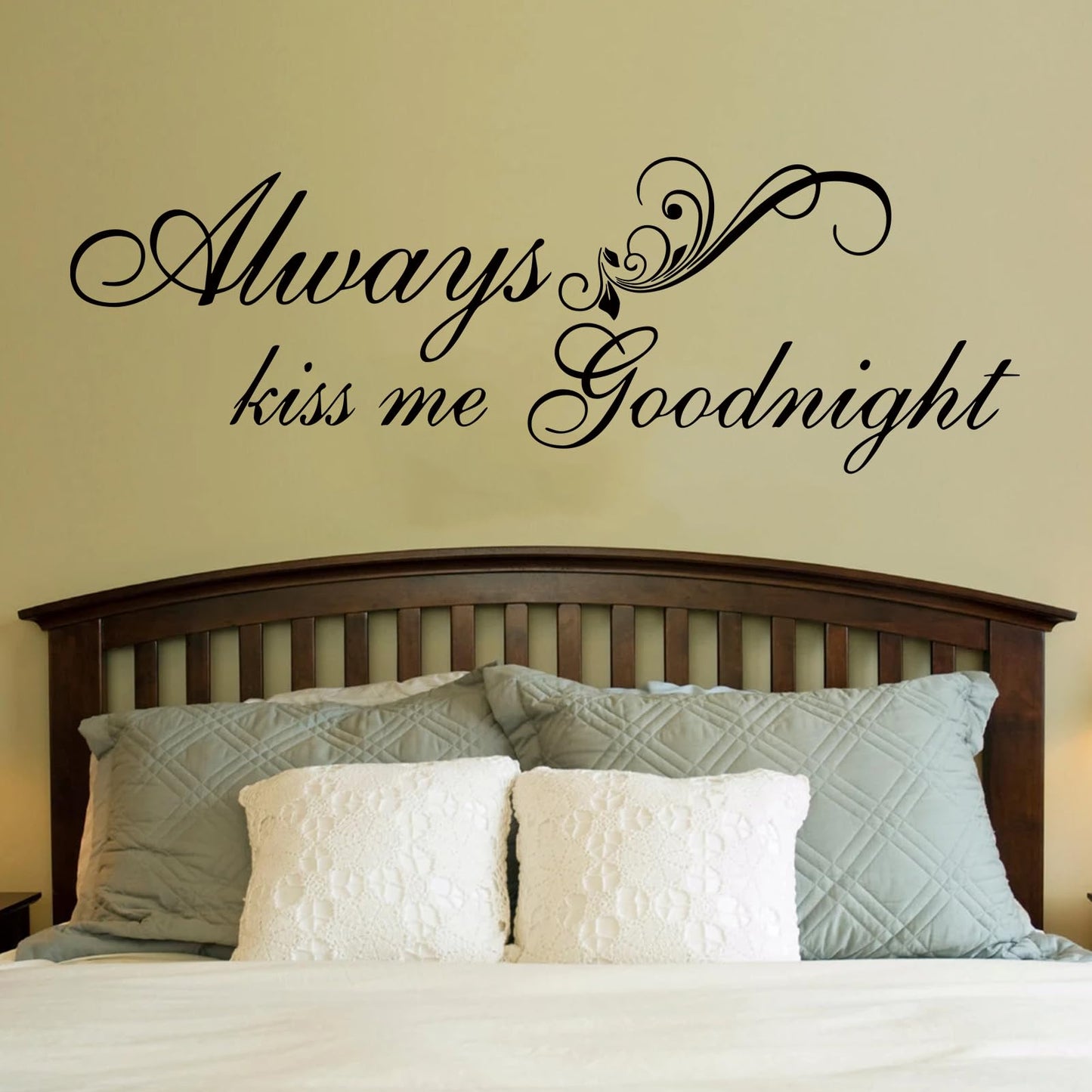 SEATUNE Always Kiss Me Goodnight Wall Decals - Bedroom Wall Stickers - Romantic Marriage Couples Quotes Inspirational Love Family Bathroom Bed Home Vinyl Art Wall Decor 36"X12"