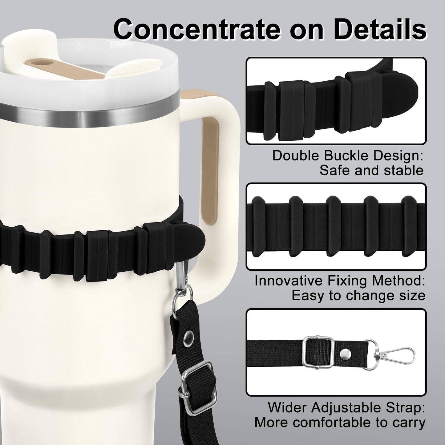 2 Pieces [Black+Green] Silicone Water Bottle Straps, 28.5" Internal Adjustable Water Bottle Holder Straps, Strong and Durable Thick Silicone Material for Stanley 40/30 Ounce Water Bottle Sling