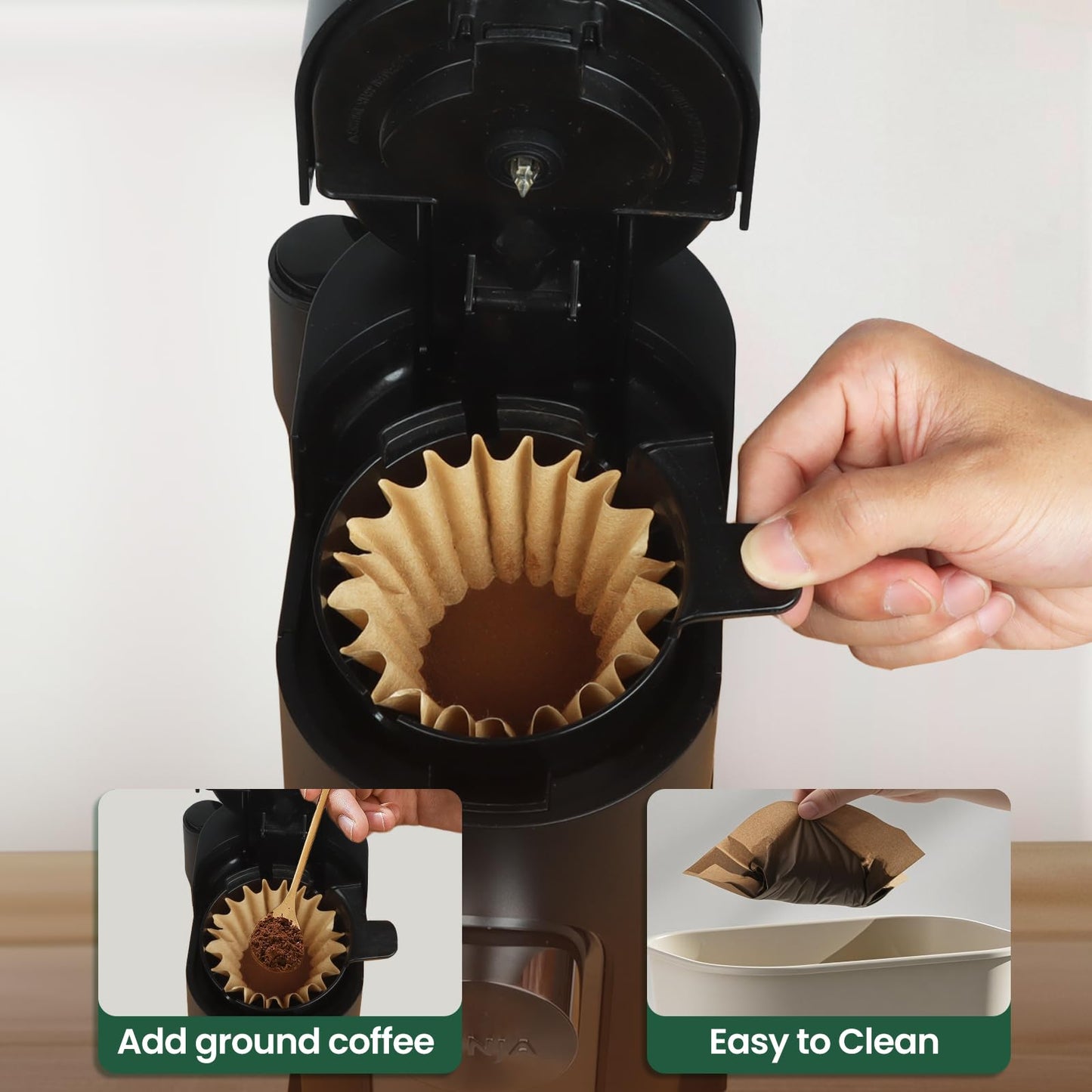 Disposable Coffee Filters for Ninja PB051 PB041 Pods and Grounds Single Serve Coffee Maker, 150PCS Coffee Paper Filter for Ninja Coffee Maker, Unbleached