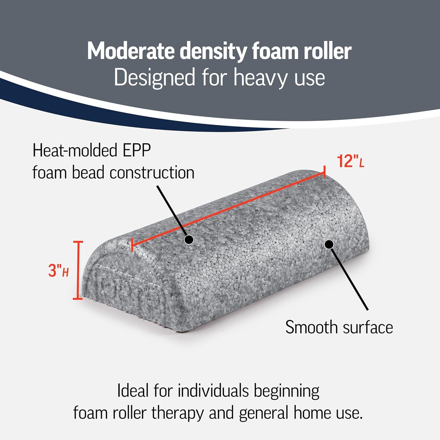OPTP Silver AXIS Foam Roller - Moderate Density for Myofascial Release | 12" x 3" Half-Round for Therapy & Yoga