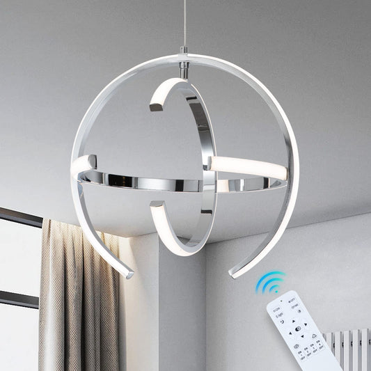KELUOLY Chrome Modern LED Pendant Light, Silver Dimmable Metal Globe Chandelier, Hanging Ceiling Light Fixture for Room Dining Bedroom Living Room Kitchen Island Hallway Entryway Foyer 13 Inch
