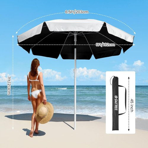 G4Free Heavy Duty Beach Umbrella - UPF 50+ UV Protection Double Canopy with Air Vent | 6.5 ft Portable Sun Shelter