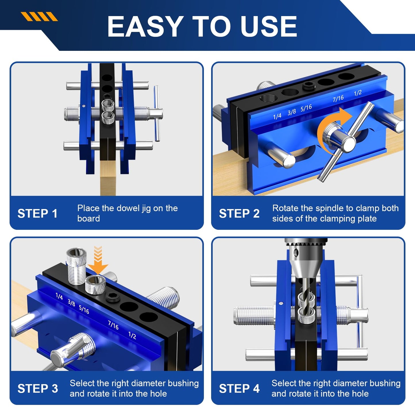 Beaiguna Self Centering Dowel Jig Kit, Drill Guide Jig Block for Straight Holes with 6PCS Drill Bushings, Premium Self Centering Doweling Jig Kit for Woodworking, Adjustable Width Biscuit Joiner Tool
