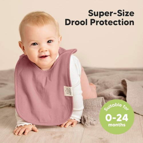 KeaBabies 8-Pack Baby Bibs - Soft & Absorbent Organic Cotton for Drooling & Teething | Long Torso Coverage (Dahlia)