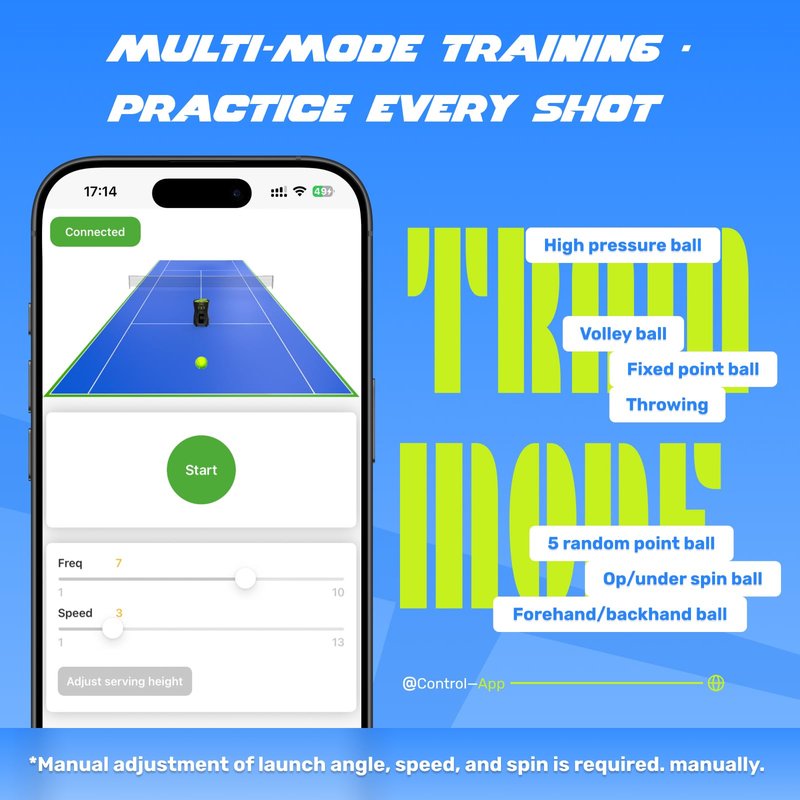 Tennis Training Set with Return Net&PT-Mini Pro Tennis ball launcher — App/Remote Control, 4–6h Battery, 60-Ball Capacity, up to 12 mph, 5-Point Random; Indoor & Solo-Friendly for Beginners and Kids
