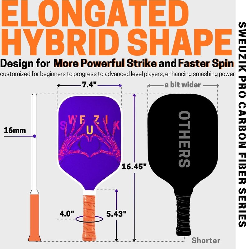 Raw Carbon Fiber Pickleball Paddles, High Perf Stylish Pickle Ball Paddle for Enhanced Spin & Control, 16mm PP Honeycomb Core Pickleball Rackets, Blue & Purple Pickleball Paddle, Pickleball Gift