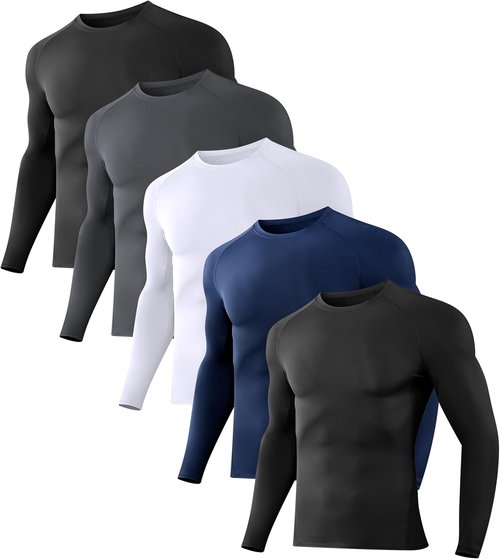 Dalavch Men's Compression Shirts - 5 Pack Long Sleeve Athletic Workout Rash Guards | Base Layer Tops