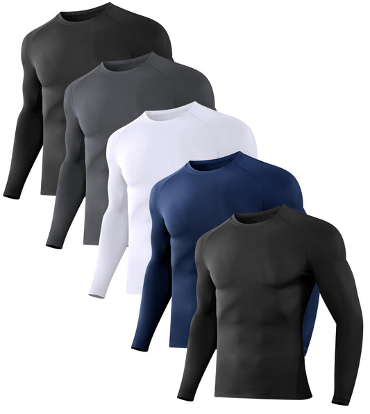 Dalavch 5 Pack Men’s Compression Shirts Long Sleeve Athletic Workout Tops