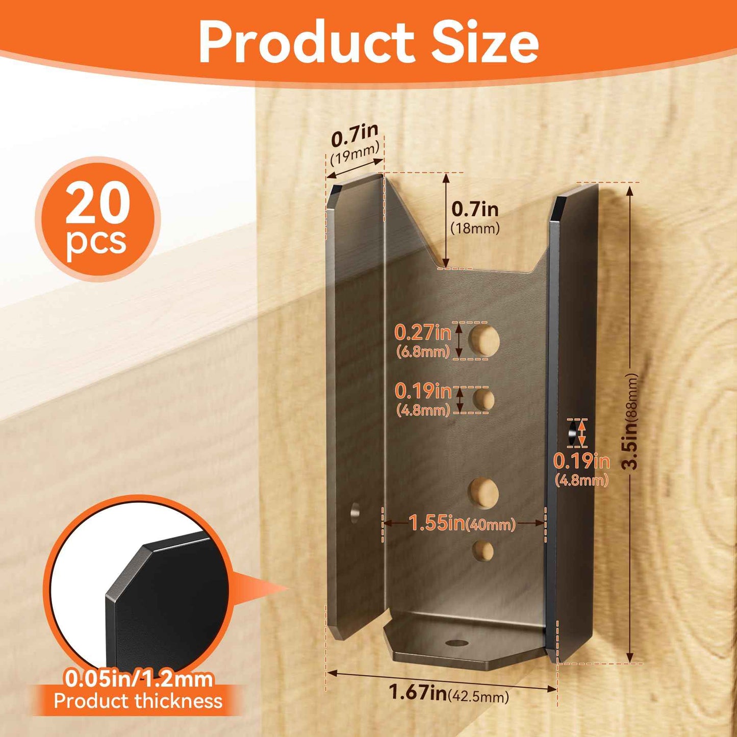 20 Pcs 2x4 Fence Brackets for Wood Black - 18 Gauge Deck Railing Brackets for 2X4, Fb26 Fence Brackets, Deck Railing Connectors 2x4