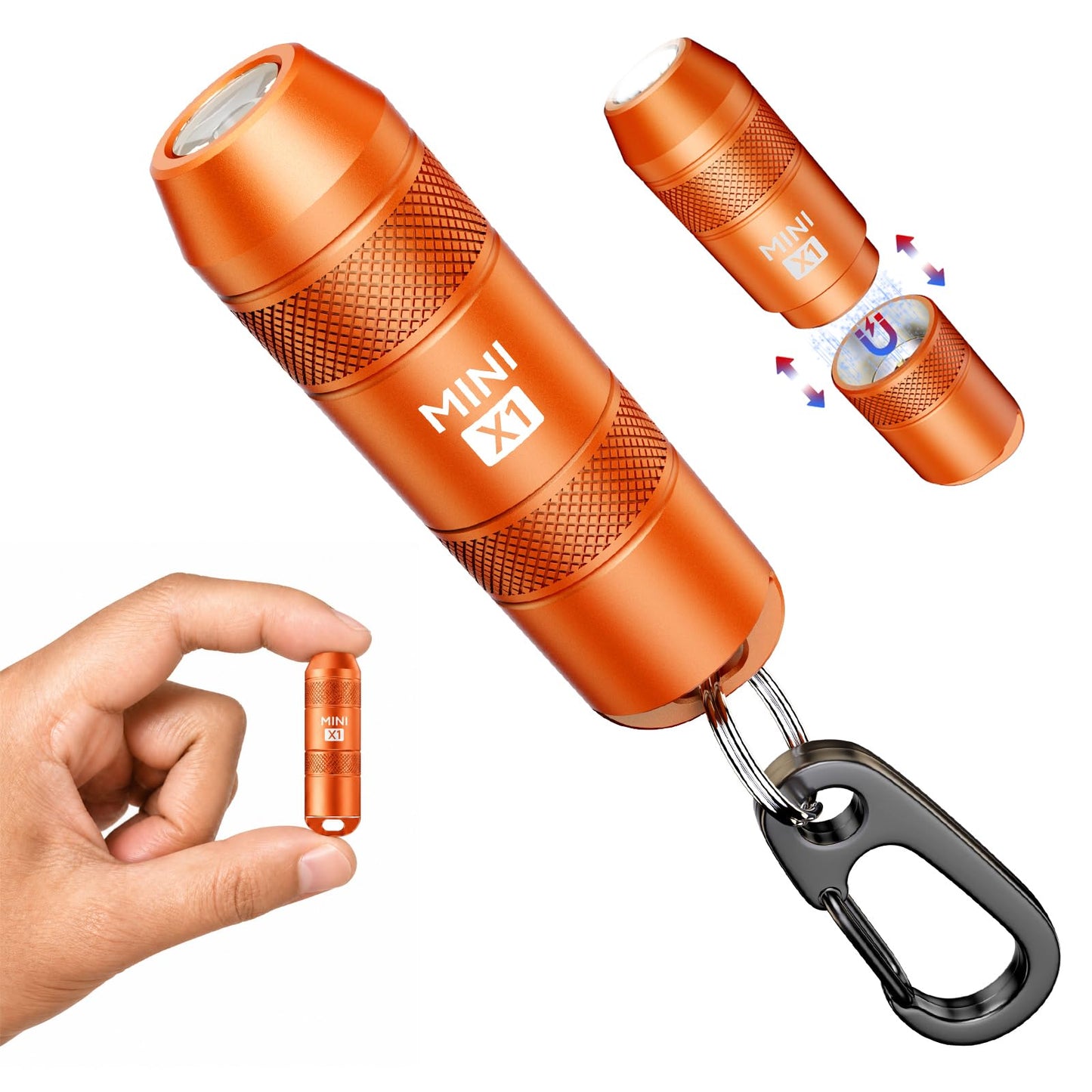 EDC Mini Flashlights High Lumens LED Pocket Keychain Magnetic Activation Flashlight Type-C Rechargeable Small Flashlight Long Battery Life & Long Illumination Distance -LT090 Mini X1 (1, Orange)