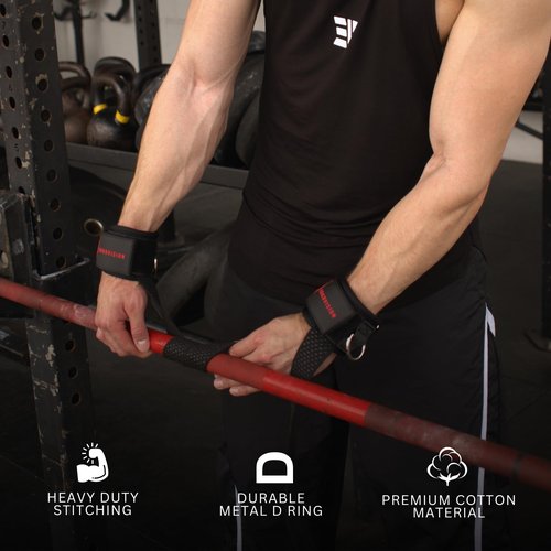 Ekkovision Weight Lifting Straps With Cuffed D Ring, Wrist Support, Heavy Duty Thick Comfortable Lifting Straps, Secure Fit, Enhanced Grip, Black