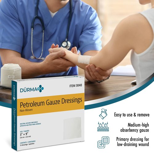 Dynarex Sterile Petroleum Non Adhering Gauze Dressing for Wounds, 12 Count